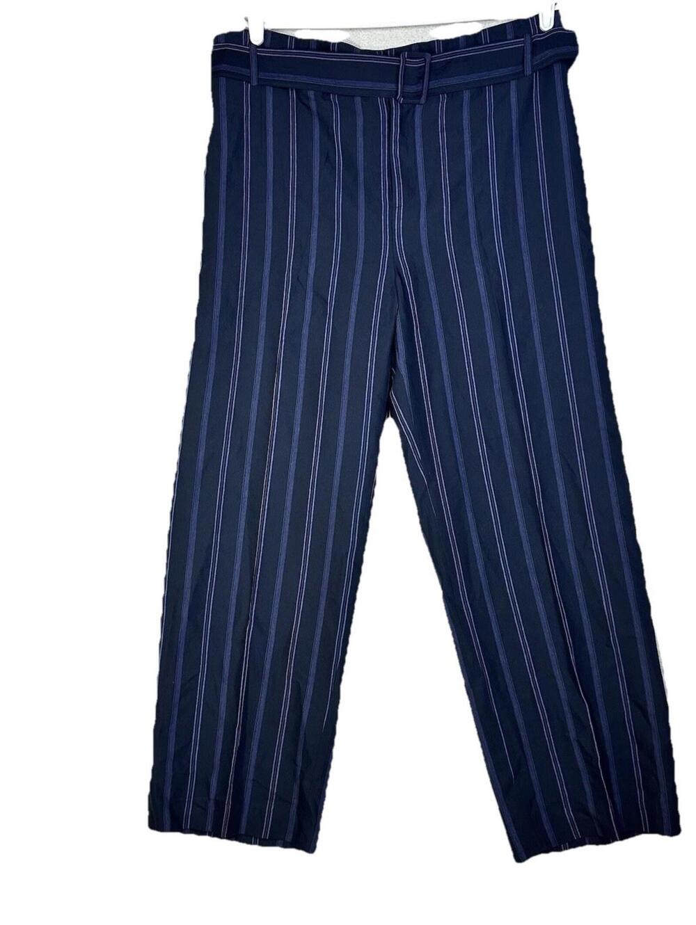 Vince Dottie Belted Wide Leg Blue Stripped Pant coastal nautical Office Size 16